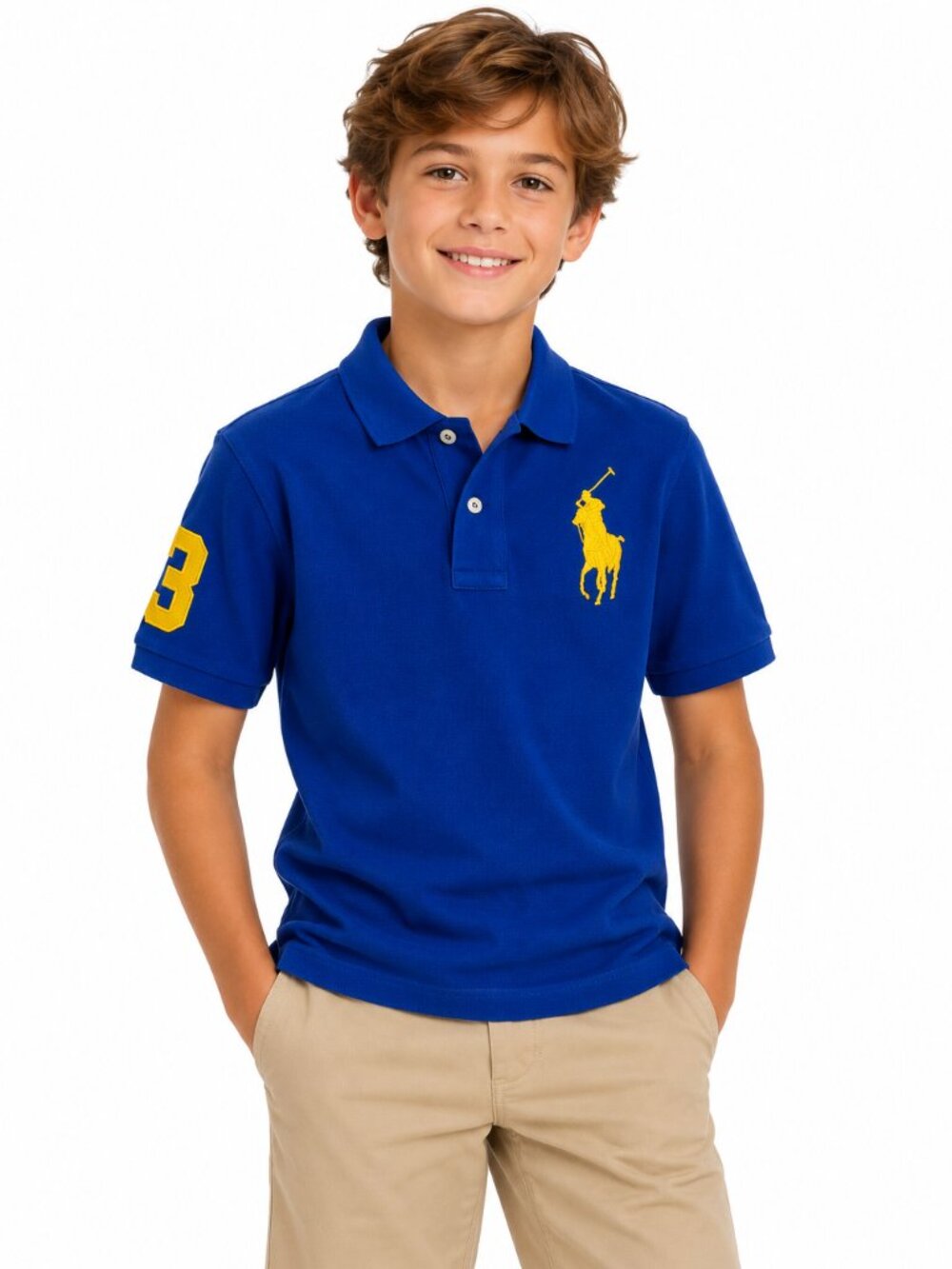 Polo Ralph Lauren Big Pony Polo Shirt Royal Blue Yellow Kids 10/12